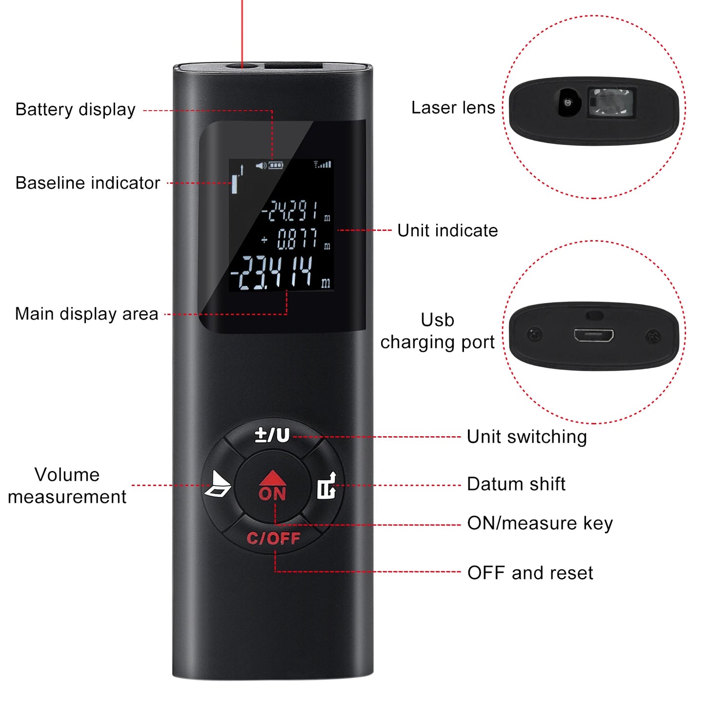 40M/60M Mini Smart Laser Distance Meter | Portable USB Rechargeable Infrared Rangefinder