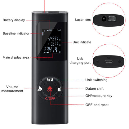 40M/60M Mini Smart Laser Distance Meter | Portable USB Rechargeable Infrared Rangefinder
