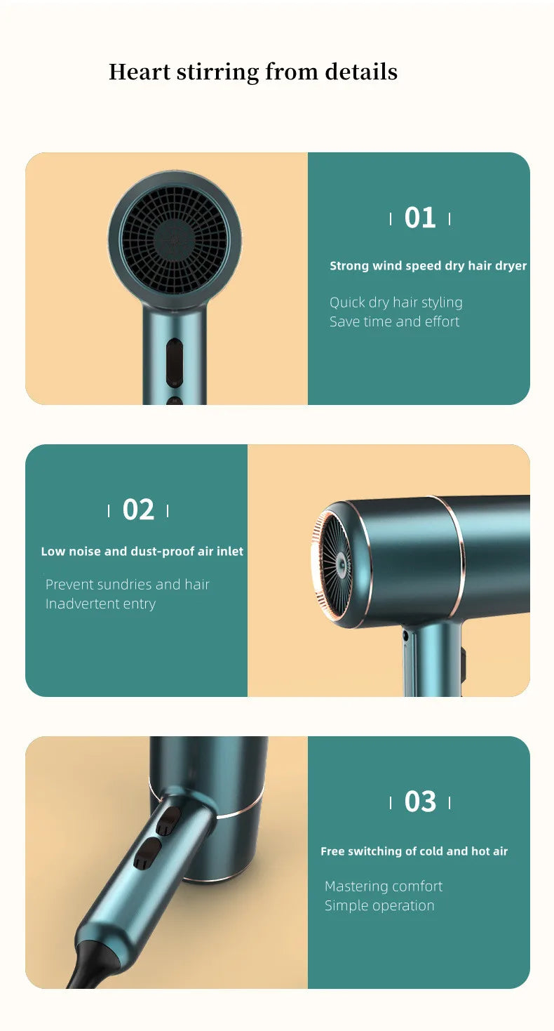 Professional Foldable Hair Dryer with Negative Ions & Blue Light – High Power Salon & Home Use