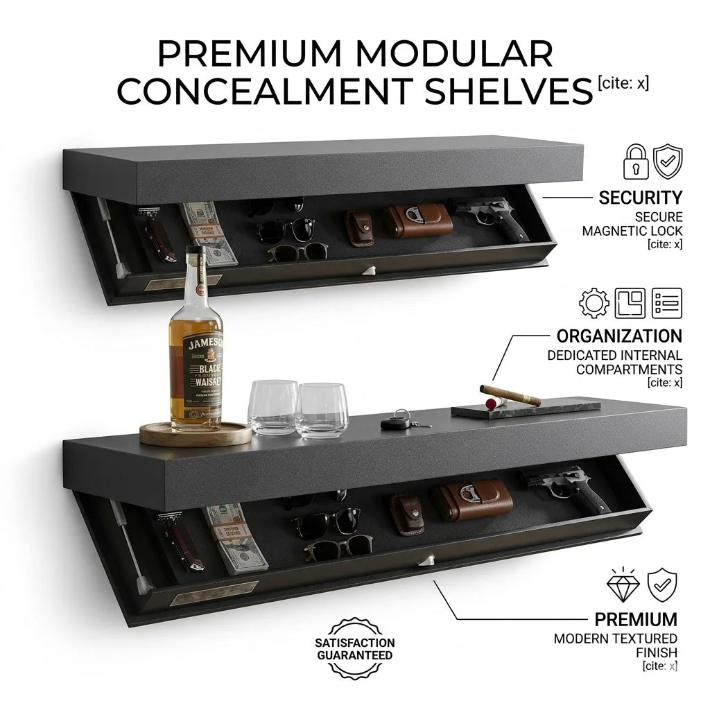 # Floating Wall Shelf with Hidden Storage - Lockable Secret Compartment for Valuables & Home Organization