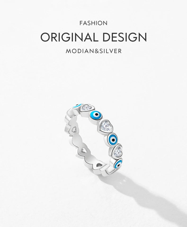 MODIAN 925 Sterling Silver Blue Ghost Eyes Ring — Sparkling Cubic Zirconia for Women