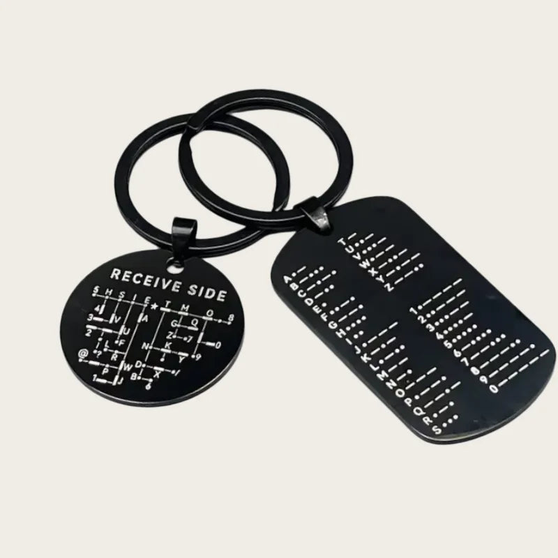 Stainless Steel Morse Code Keychain - Double-Sided Alphanumeric Educational Car Pendant for Radio Amateurs