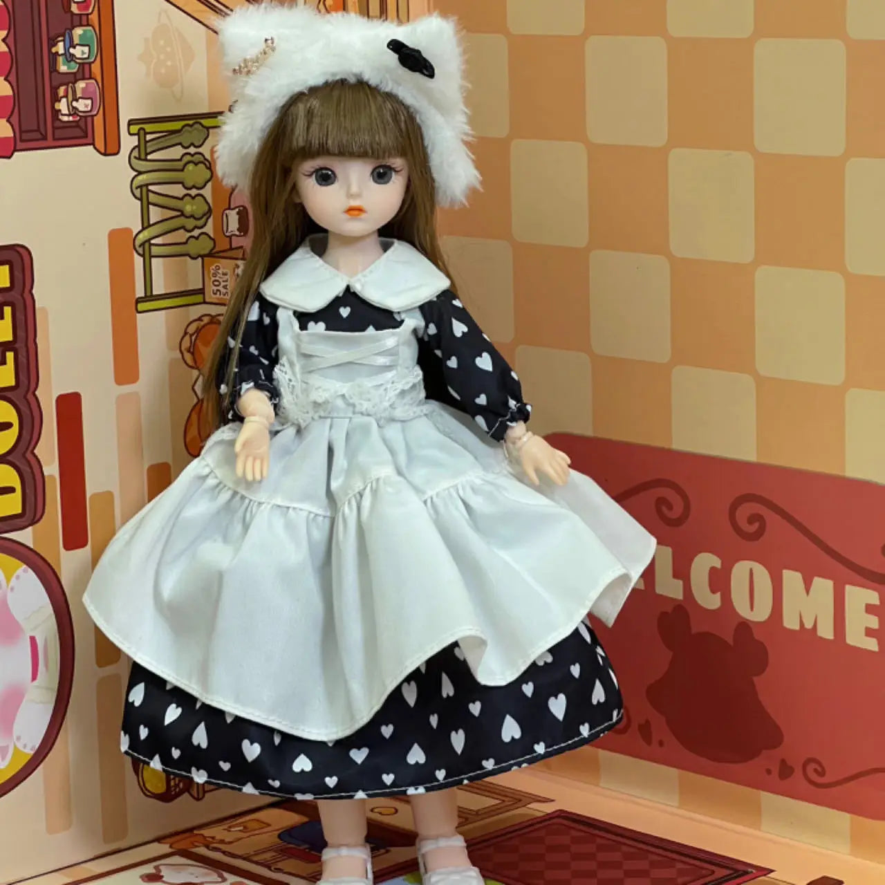 30cm 1/6 BJD Ball Jointed Doll – Starry Gray Eyes with Lolita Fashion Dress, DIY Toy Gift for Girls