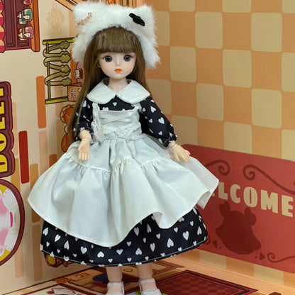 30cm 1/6 BJD Ball Jointed Doll – Starry Gray Eyes with Lolita Fashion Dress, DIY Toy Gift for Girls