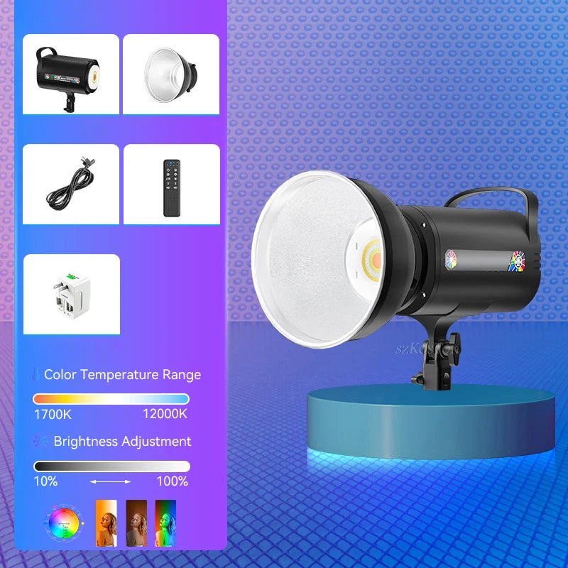 RGB LED Video Light 1700K–12000K - Bowens Mount Adjustable Lighting for Photography, Studio & Outdoor Video