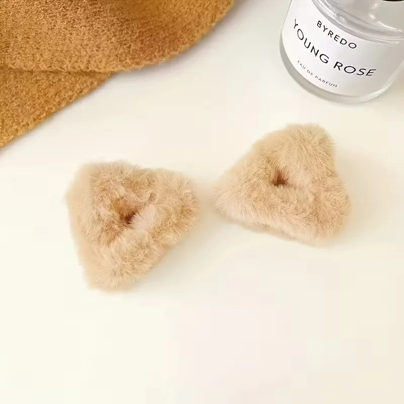 Plush Cat Ear Hair Clips - Soft Cute Princess Hair Accessories for Women and Girls, Autumn Winter Hair Claws