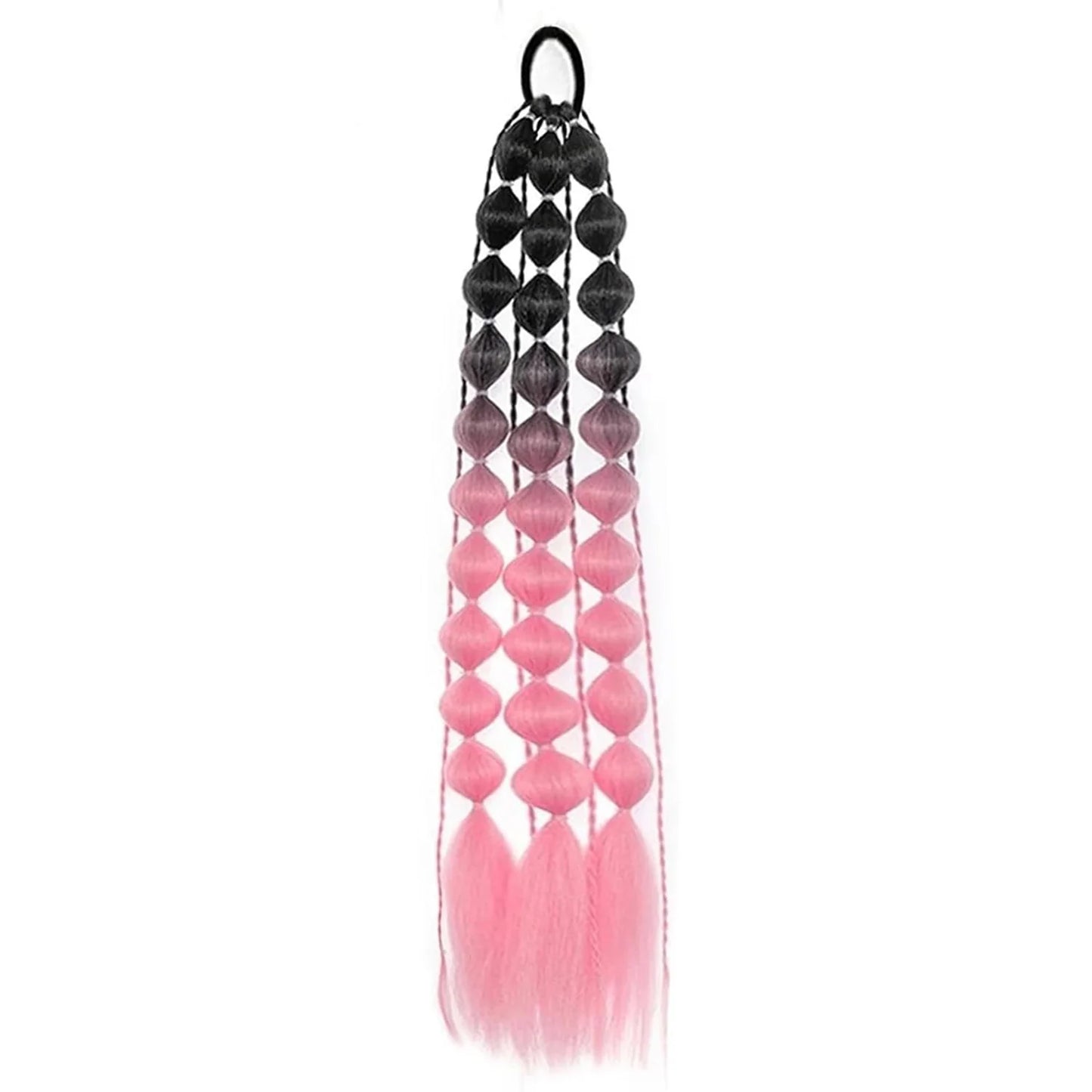 Colorful Bubble Braid Ponytail Extension – Long Lantern Braided Synthetic Hairpiece with Tie