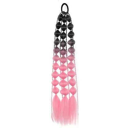 Colorful Bubble Braid Ponytail Extension – Long Lantern Braided Synthetic Hairpiece with Tie