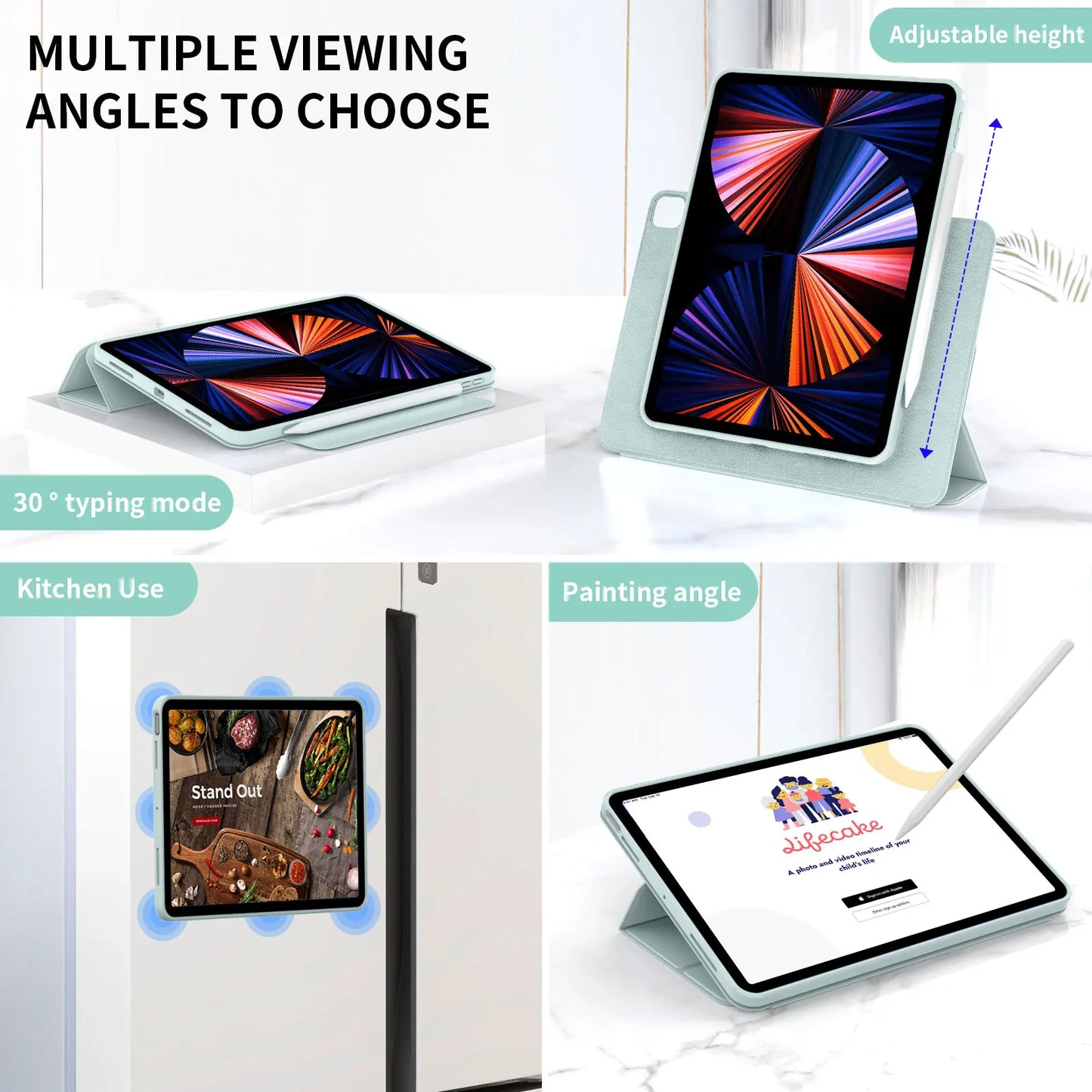 ZOYU Magnetic Case for iPad - Fits Air 4/5 10.9", Pro 11/12.9", Mini 6, 10.2" 7th-9th Gen - 360° Rotatable Detachable Back Case