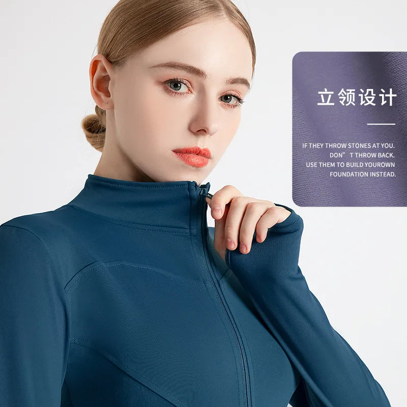 Winter Workout Essential: Women's Long Sleeve Zip Sports Jacket - Fitness Yoga Shirt, Warm Gym Top for Activewear, Running, and Cycling