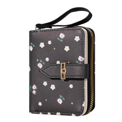 Flower Patterned Credit Card Holder – Small Zipper Card Case Wallet for Women & Men, Handheld and Compact