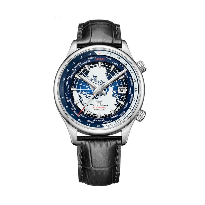 WM Welly Merck Automatic Mechanical Men’s Watch — High-Quality Sapphire, World Time, WM057 Luxury Timepiece