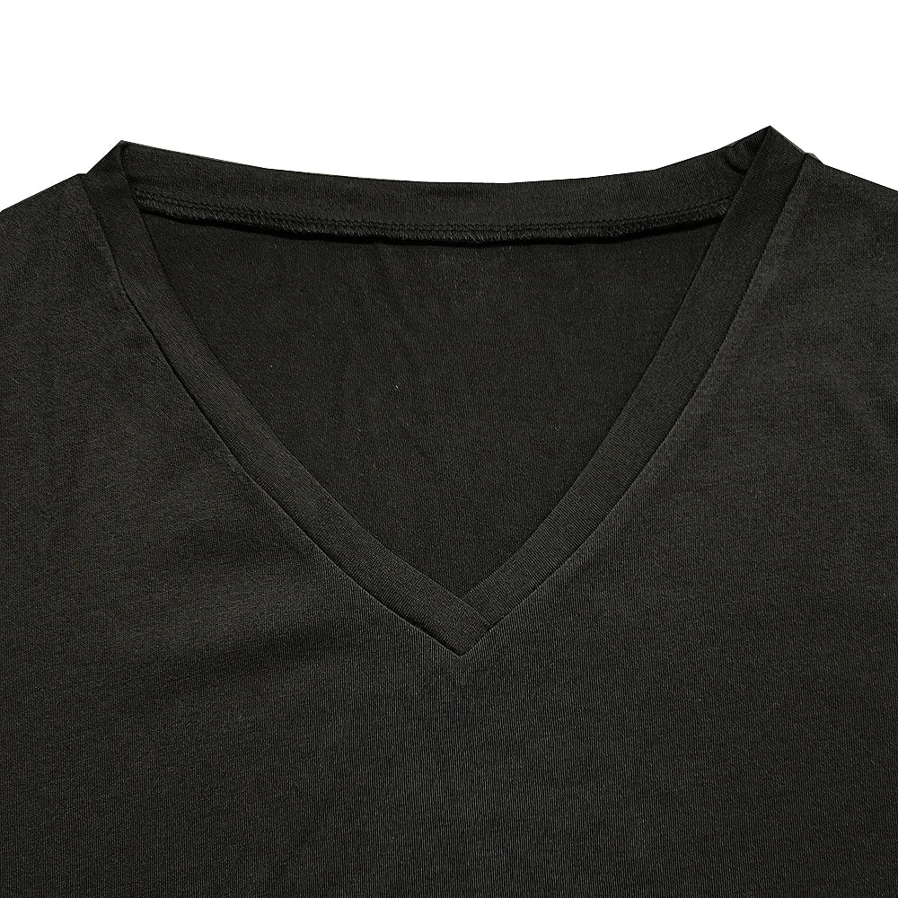 Women’s Summer V-Neck Blouse – Short Sleeve Loose Solid Color T-Shirt with Curved Hem