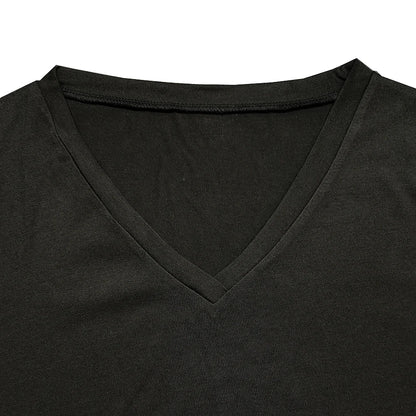 Women’s Summer V-Neck Blouse – Short Sleeve Loose Solid Color T-Shirt with Curved Hem