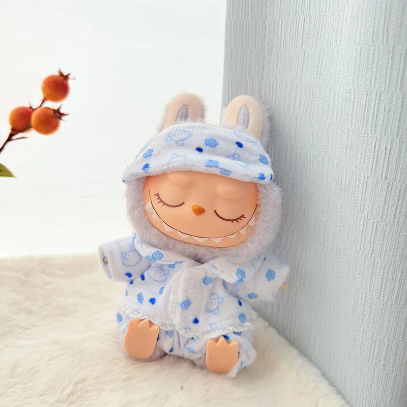 Labubu I & II Doll Clothes – 15cm/17cm Cute Eye Mask Pajama 3-Piece Set for Plush Dolls