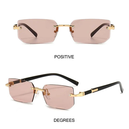 Rimless Rectangle Sunglasses – Fashion Small Square Shades for Men & Women, Summer Travel Eyewear