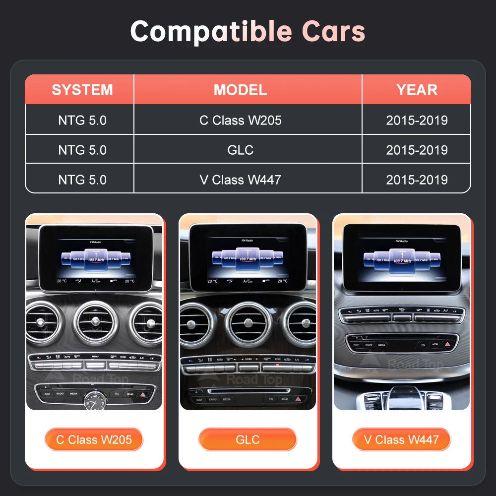 1920x720 Multimedia Touch Screen - Wireless CarPlay & Android Auto for Mercedes-Benz C Class W205, GLC, V Class W447 (2015-2018) NTG5.0
