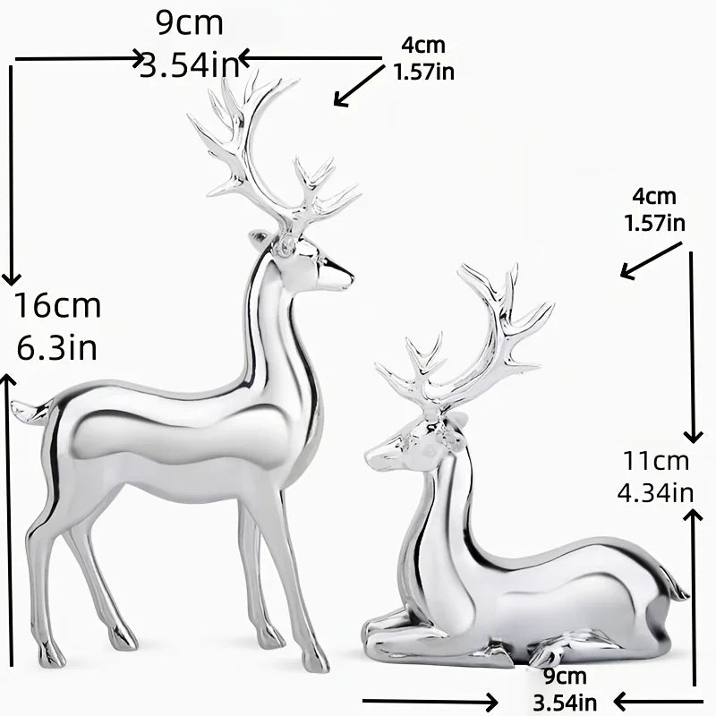 Nordic Christmas Deer Resin Statue Set – Electroplated Double Reindeer Home & Office Desktop Decoration