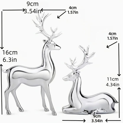 Nordic Christmas Deer Resin Statue Set – Electroplated Double Reindeer Home & Office Desktop Decoration