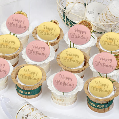 10Pcs Rose Gold Acrylic Cake Toppers - Round 'Happy Birthday' Decor for Cakes & Cupcakes, Elegant Party & Dessert Accessories