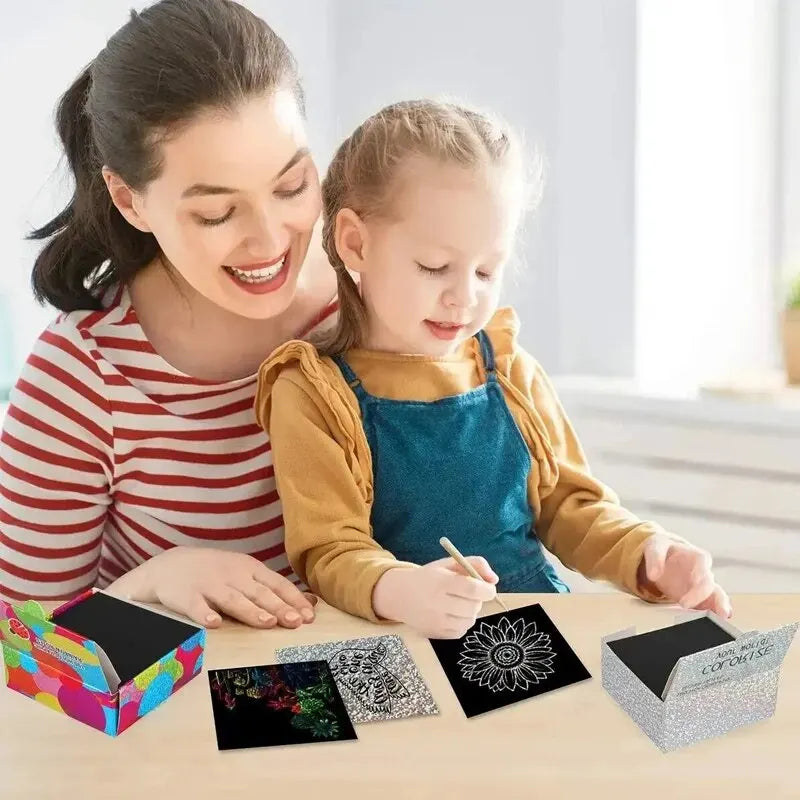 Dazzling Scratch Painting Kit – Parent-Child Interactive Handmade Art & Note Cards
