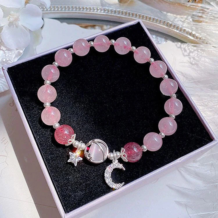 Korean Style Crystal Bead Bracelet - Flower Fox Feather Tassel Charm Jewelry Gift for Women Girls & Best Friends