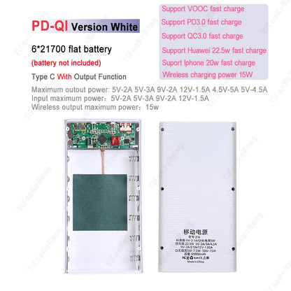 6x21700 Battery Charger Box – DIY Power Bank Holder with Dual USB & LED Light