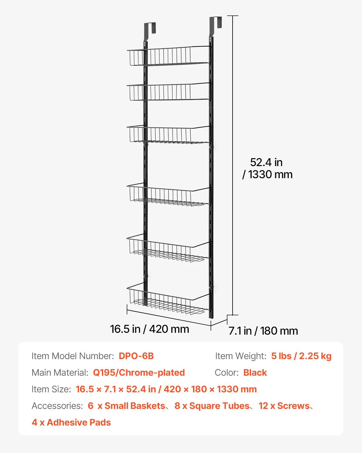 SucceBuy 6/8/9-Tier Over-the-Door Pantry Organizer – Heavy-Duty Steel Hanging Spice Rack & Wall Basket Shelves