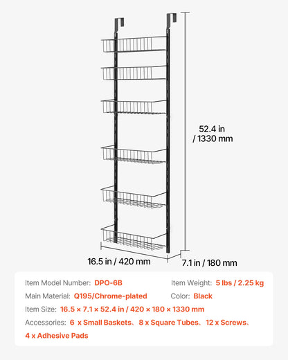 SucceBuy 6/8/9-Tier Over-the-Door Pantry Organizer – Heavy-Duty Steel Hanging Spice Rack & Wall Basket Shelves