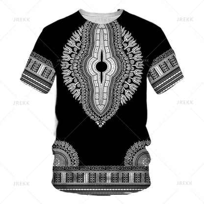 Summer African Dashiki 3D Print T-Shirt - Harajuku Ethnic Pattern Streetwear Tee for Men and Kids