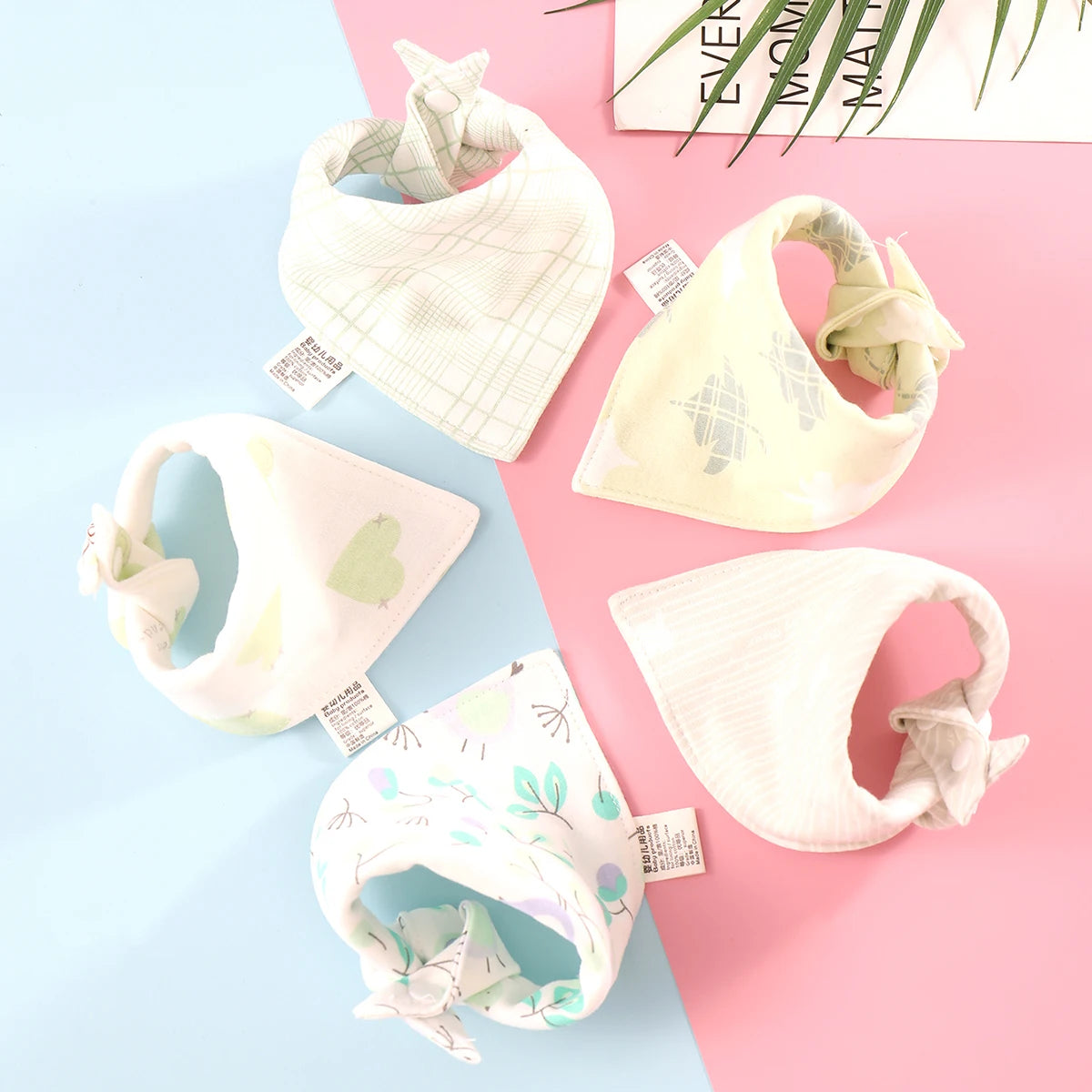 5PCS Baby Saliva Towels – Triangle Cotton Bandana Bibs, Waterproof and Absorbent Scarf for Newborn Boys & Girls