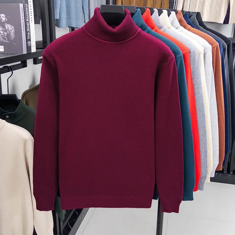 Men's Autumn Knitted Turtleneck Sweater - Slim Fit Long Sleeve Anti-Pilling Pullover Casual Streetwear Top