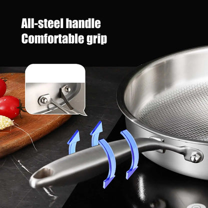 Titanium Frying Pan with Glass Lid - Non-Stick Even-Heating Stainless Steel Skillet for Kitchen Cooking, 26/28/30cm