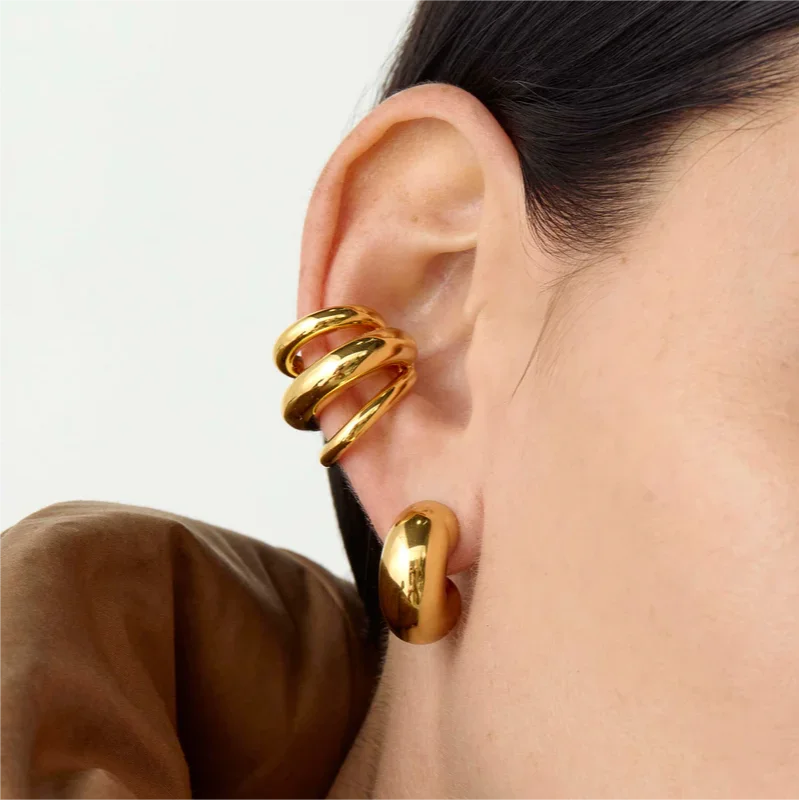 18K Gold Stainless Steel Multilayer Ear Clip – Waterproof Fashionable Women’s Jewelry Gift