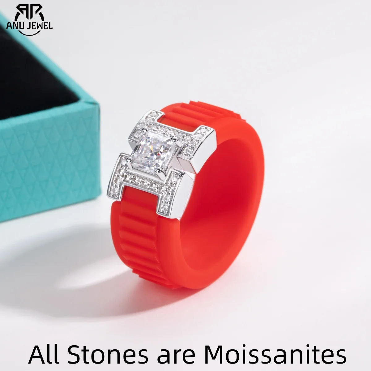 Moissanite Silicone Ring - 925 Sterling Silver Comfort Fit Wedding Band for Men & Women