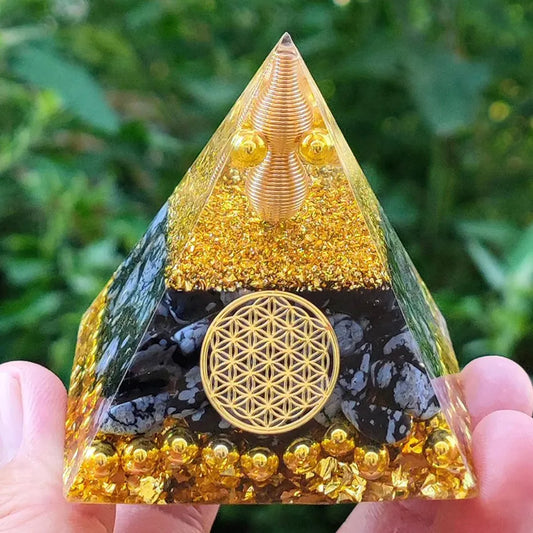 Amethyst Peridot Orgone Pyramid - Energy Generator Crystal Reiki Chakra Orgonite Meditation Tool