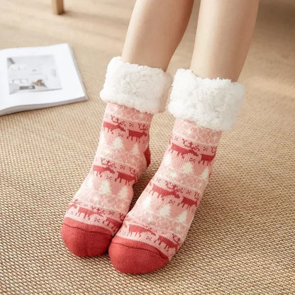 Fuzzy Plush Winter Socks - Warm Non-Slip Snowflake Slipper Socks for Women, Home & Sleeping
