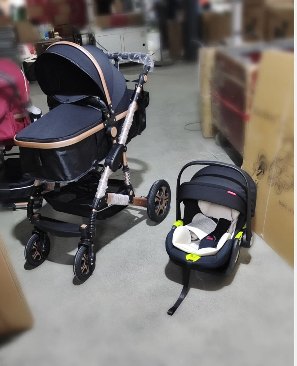 3-in-1 Baby Stroller Travel System – Foldable Newborn Pram with Isofix Base & Reversible Carriage