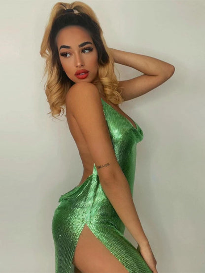 Women’s Elegant Short Dress – Sexy Backless Hanging Neck Sequin Party & Dance Dress