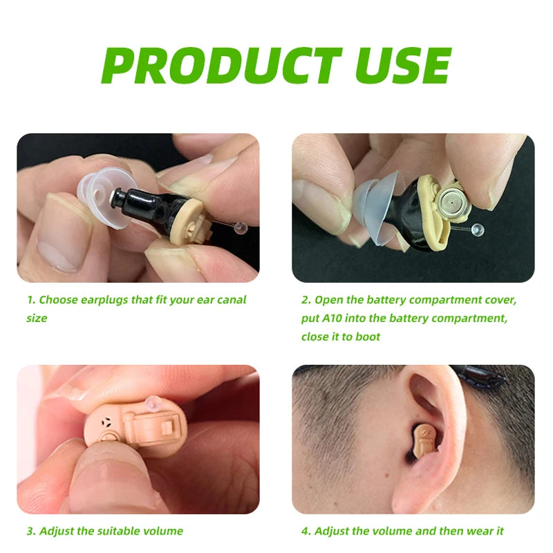 Invisible CIC Hearing Aid - Mini Portable Sound Amplifier for Seniors & Adults, Discreet Hearing Device