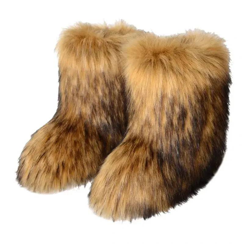 Women’s Faux Fur Winter Boots - Plush Warm Snow Shoes for Ladies with Luxury Furry Fashion Style