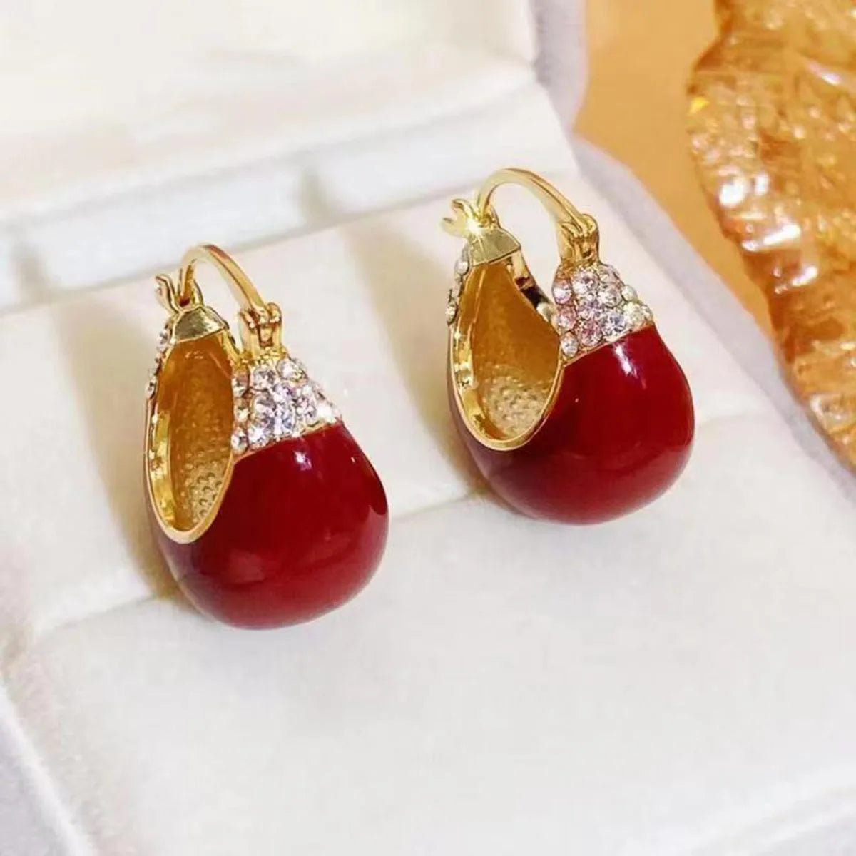 French Retro Drop Earrings – Glazed Semi-Circular Zircon Inlaid Luxury Earrings for Women, Perfect Party Jewelry