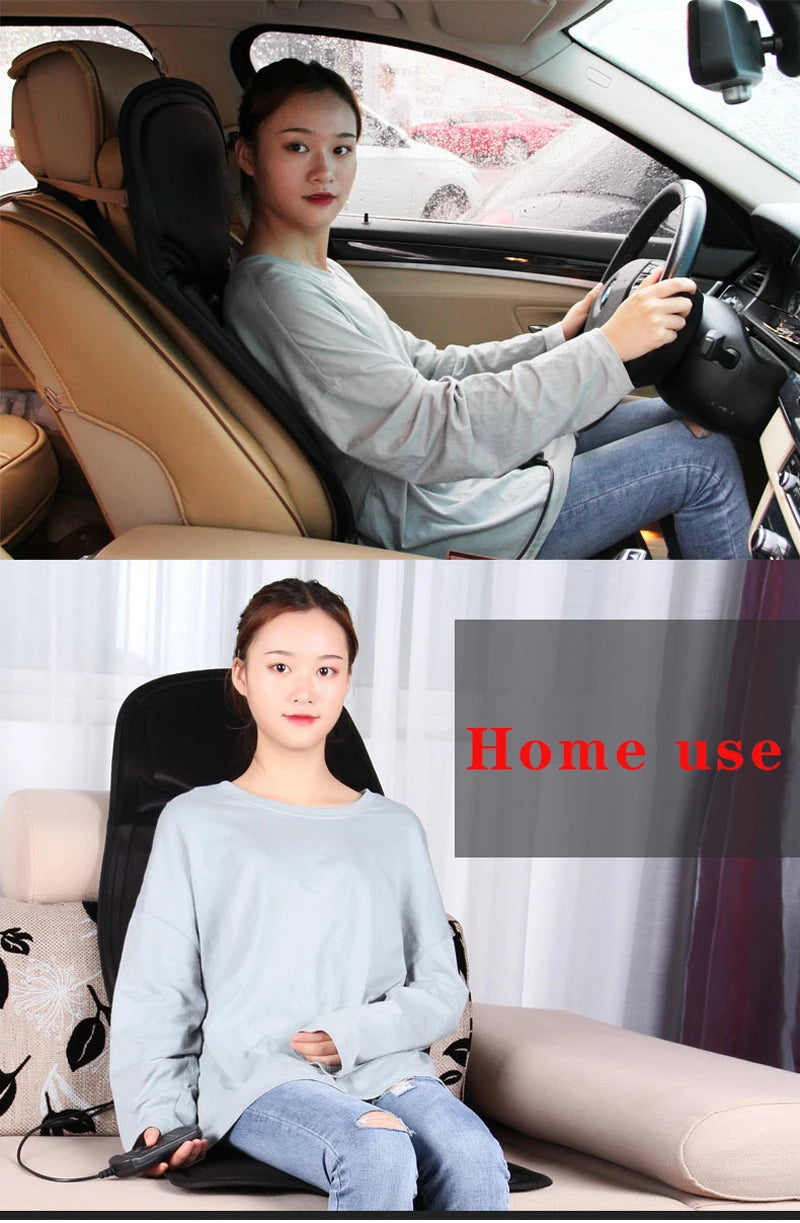 Electric Lumbar Massage Cushion | Car, Home & Office Heated Vibrating Neck & Back Pain Relief Pad