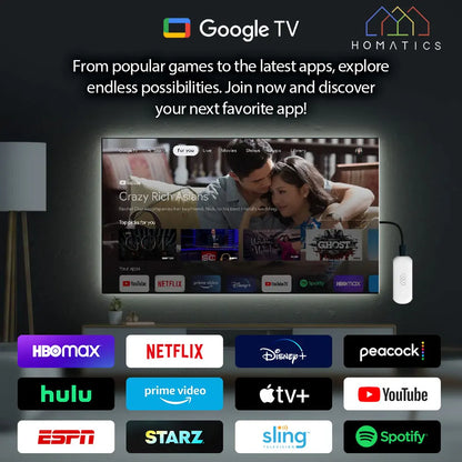 HOMATICS 4K TV Stick – Google Certified, Netflix, 2GB RAM, 32GB ROM, Dolby Atmos, Amlogic S905Y4, WiFi Streaming Box