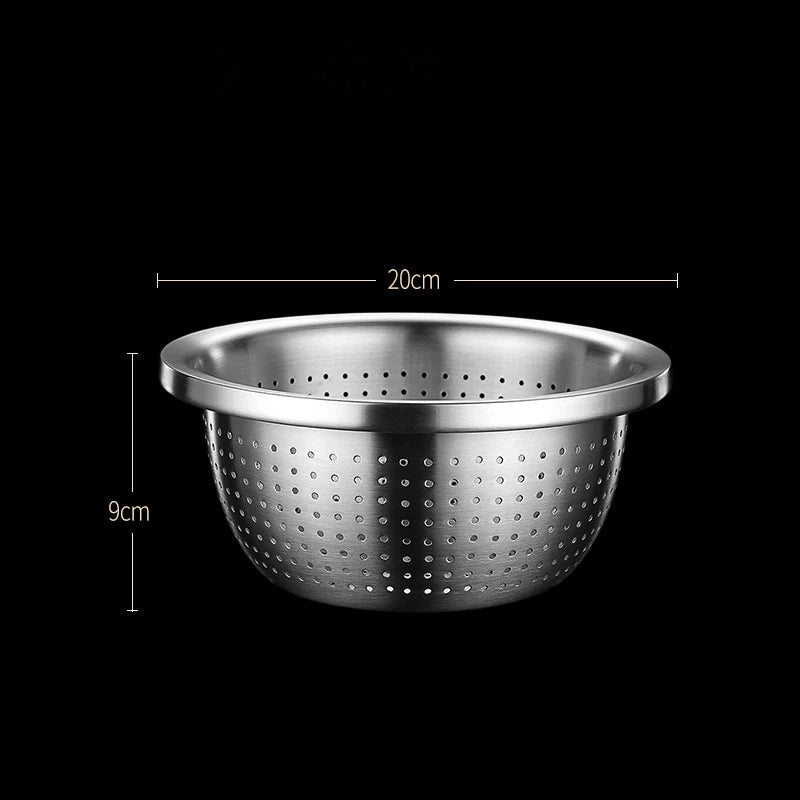 Stainless Steel Drain Basket Colander – Round Rice Cleaning Sieve & Fruit Vegetable Washing Strainer for Kitchen Use