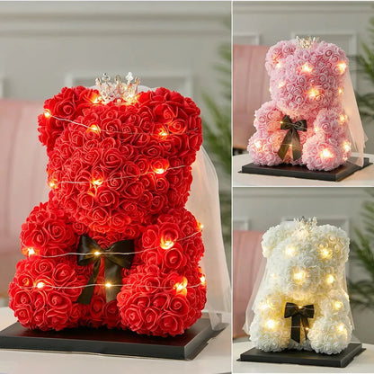 25cm Teddy Bear with Artificial Roses in Box – Romantic Valentine’s Day & Anniversary Gift for Women
