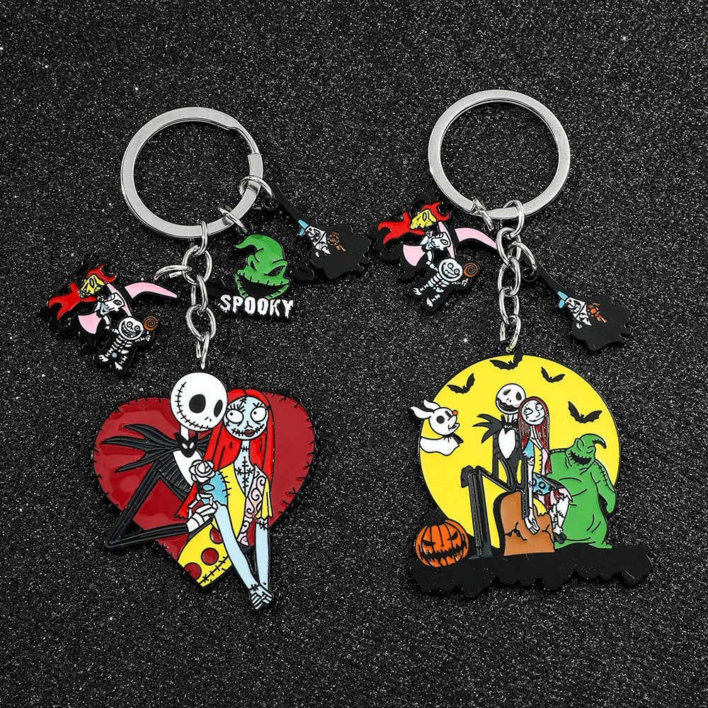 Jack & Sally Halloween Keychain - Nightmare Before Christmas Inspired Couple Keyring Gift