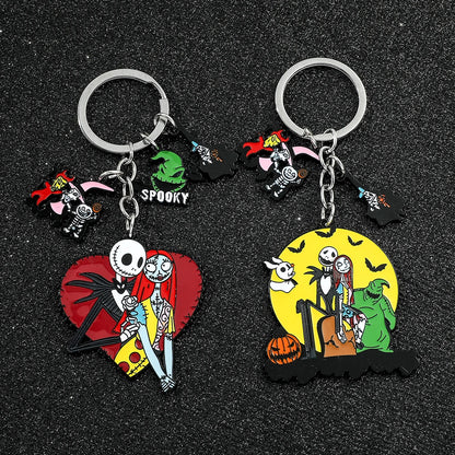 Jack & Sally Halloween Keychain - Nightmare Before Christmas Inspired Couple Keyring Gift