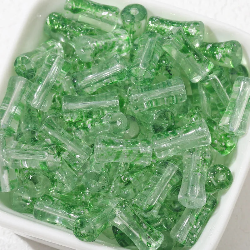 30PCS Green Glass Bamboo Beads - Jade Tube Shape Loose Beads for DIY Bracelet, Necklace & Jewelry Making Accessories