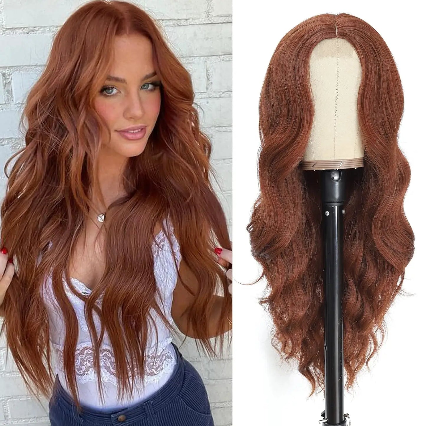 26-Inch Synthetic Ombre Blonde Wavy Wig for Women — Long Middle Part Curly Heat-Resistant Hair Fiber